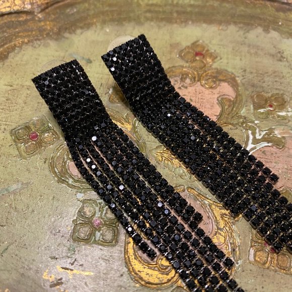 BLACK RHINESTONE CRYSTAL DANGLE 80S 90S - Picture 13 of 13
